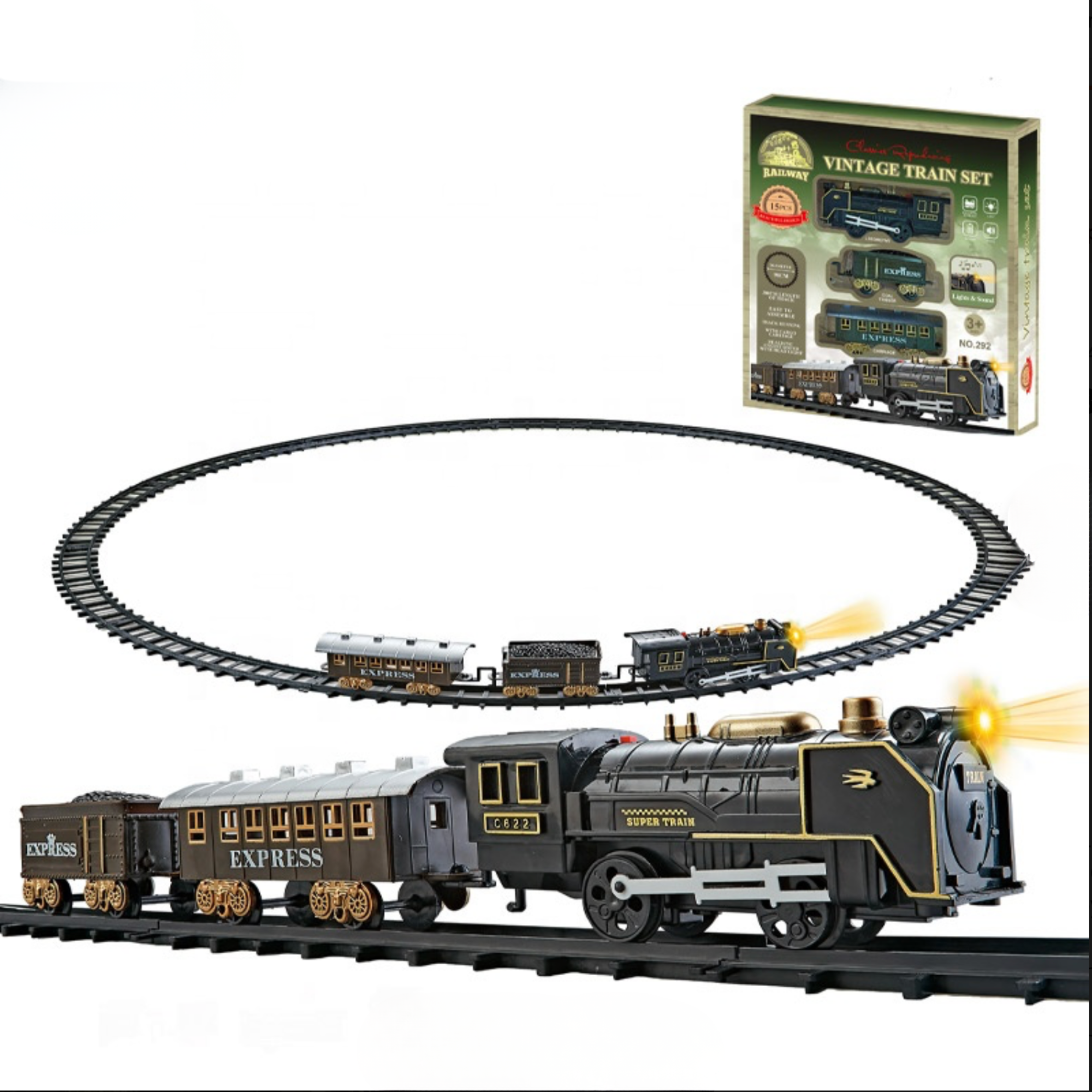 🚂 Vintage Electric Train Set with Lights & Sound | 98cm Track Railway ...